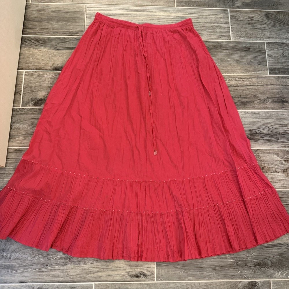 Choices Women's Midi Skirt Tiered Beaded Elastic‎ Waist, Drawstring L